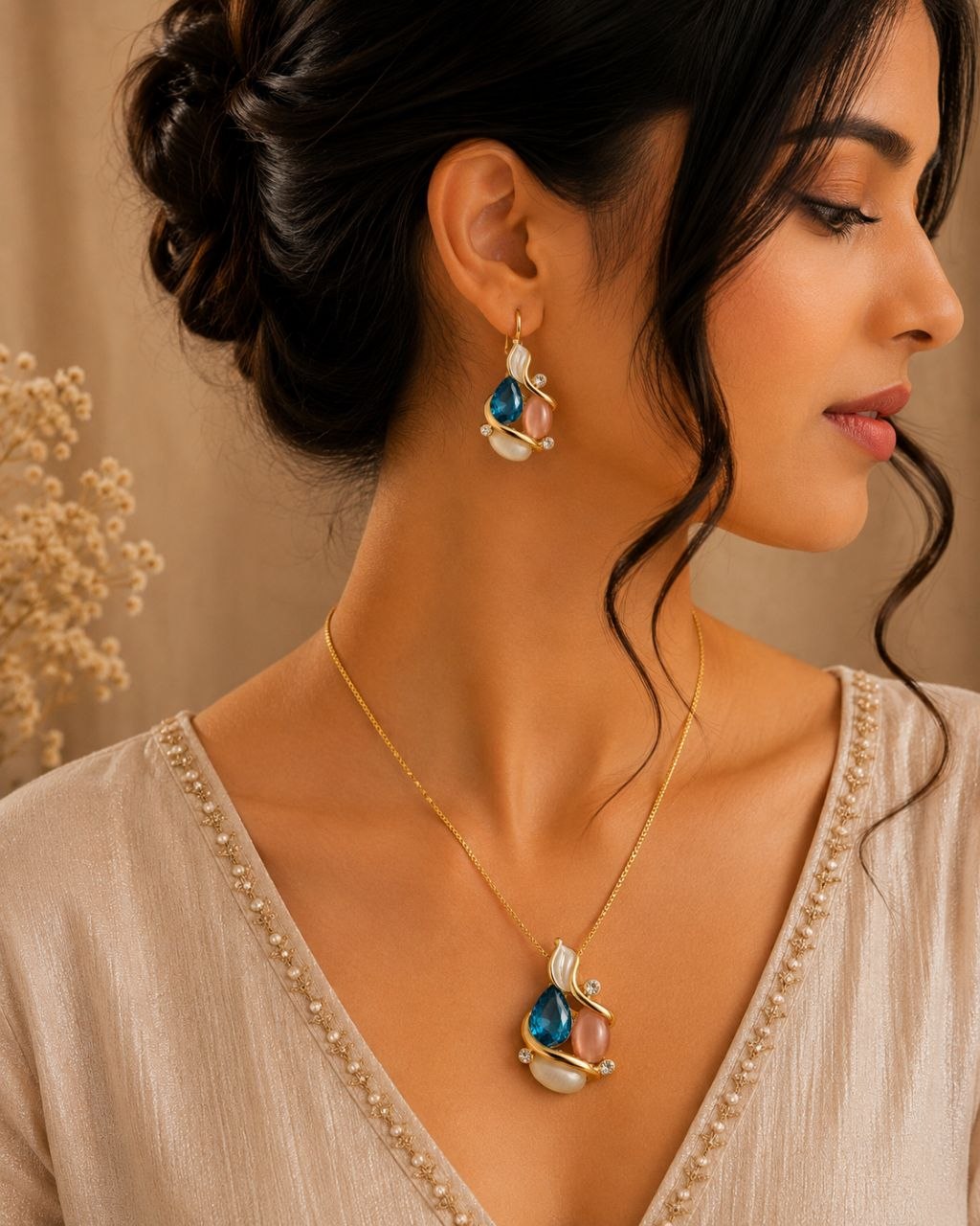Azure Grace Anti-Tarnish Pendant Set with Earrings