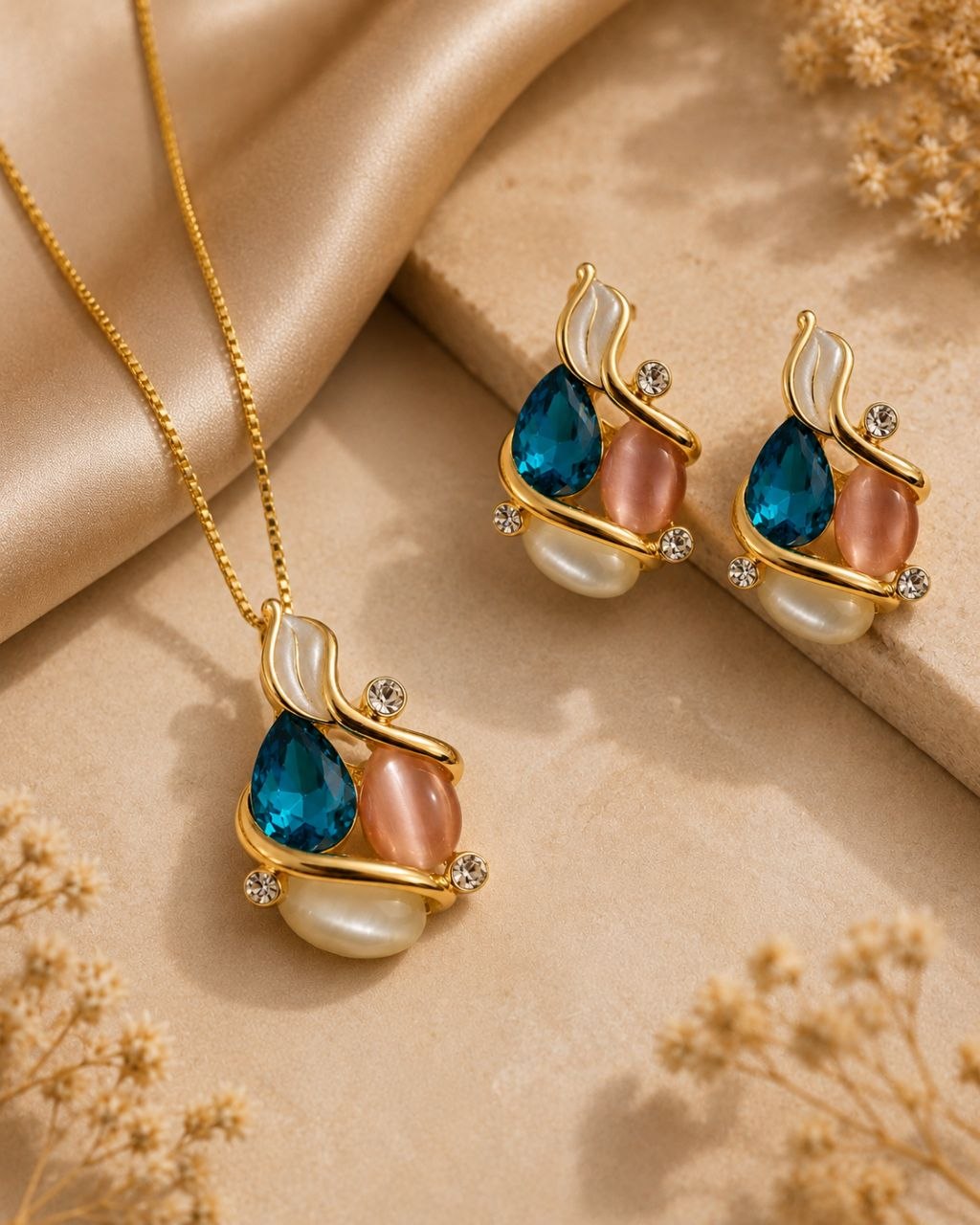Azure Grace Anti-Tarnish Pendant Set with Earrings