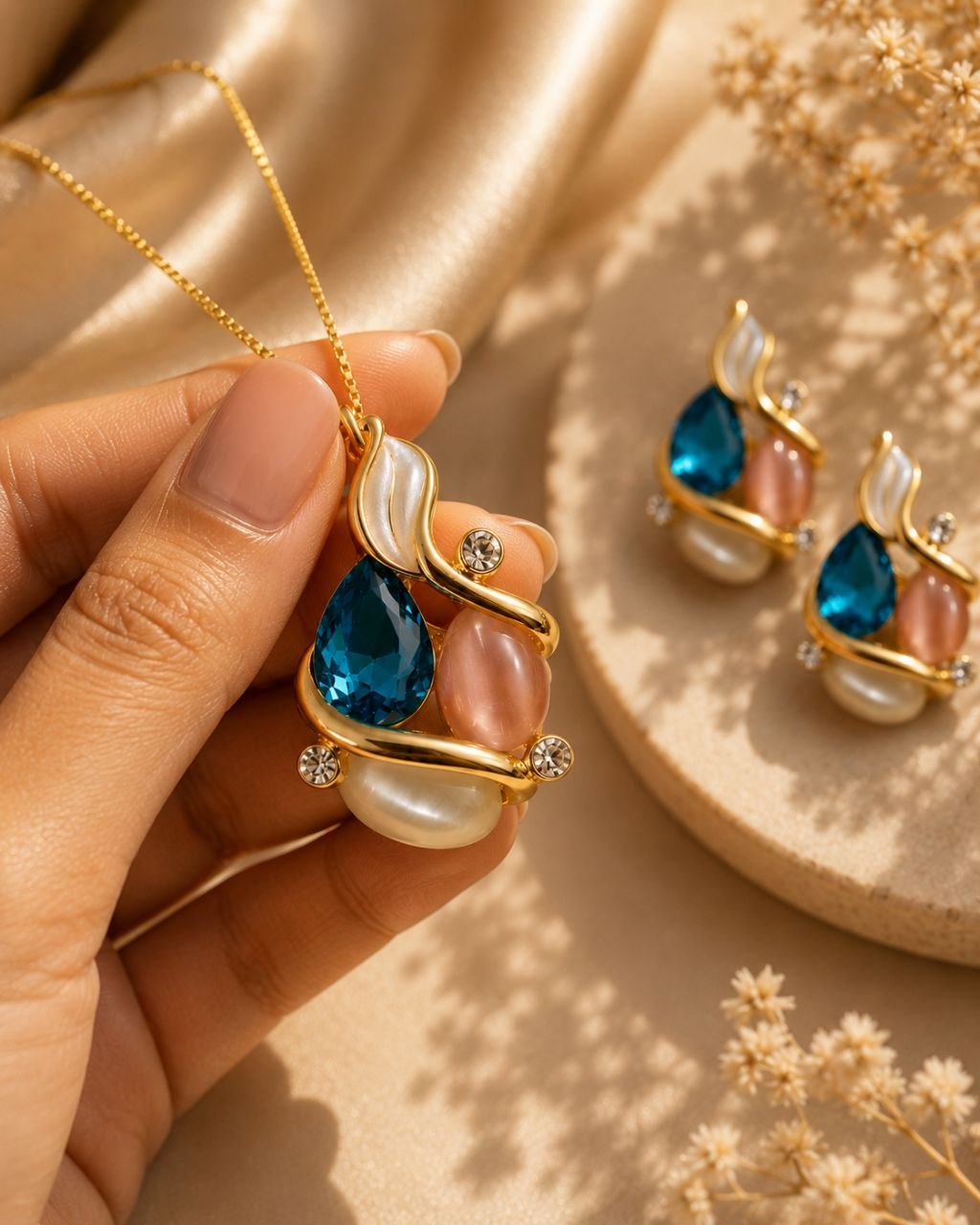 Azure Grace Anti-Tarnish Pendant Set with Earrings