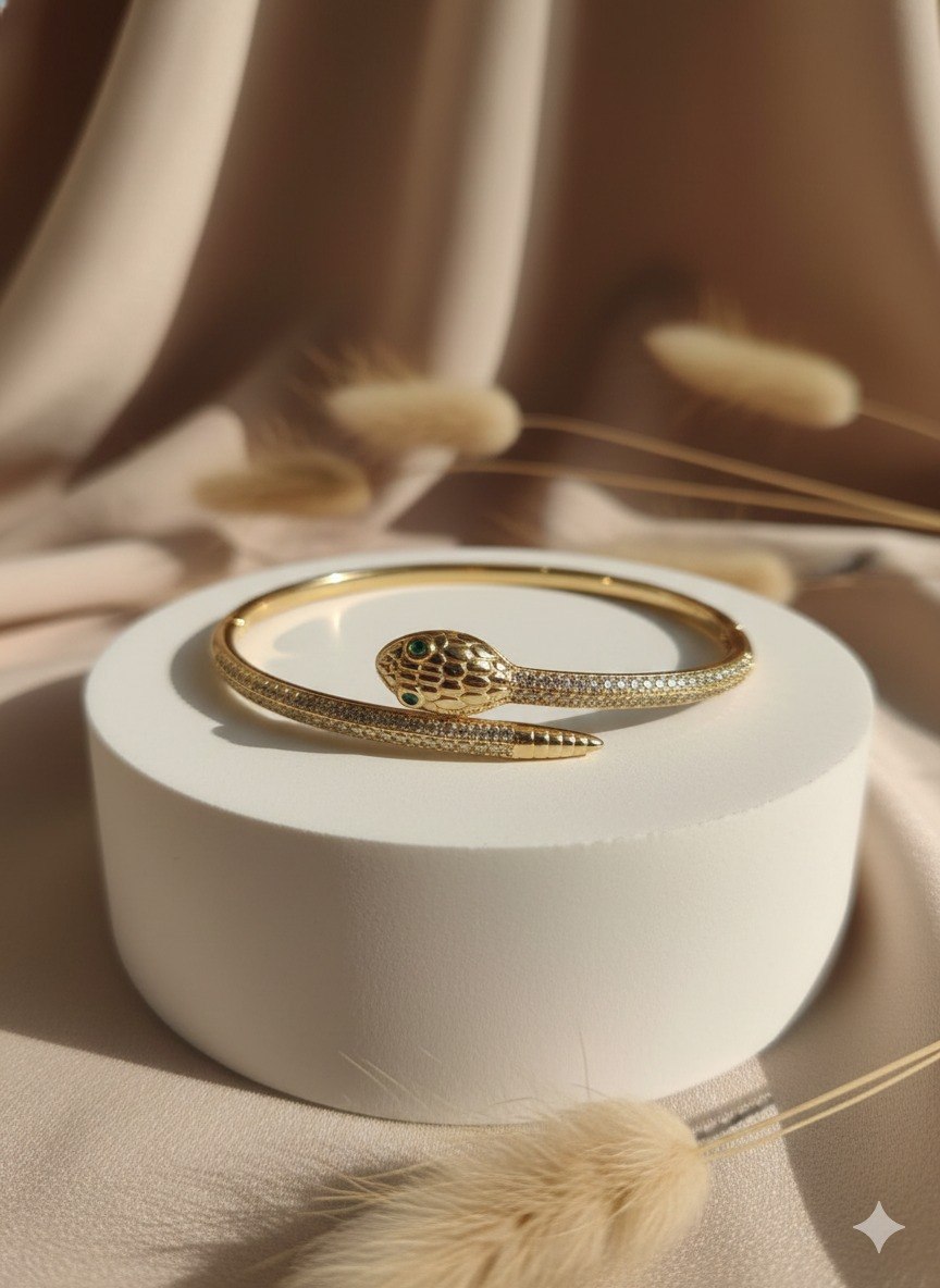 Snake Luxe Gold Bracelet with Crystal Detailing