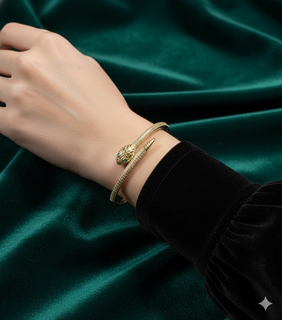 Snake Luxe Gold Bracelet with Crystal Detailing