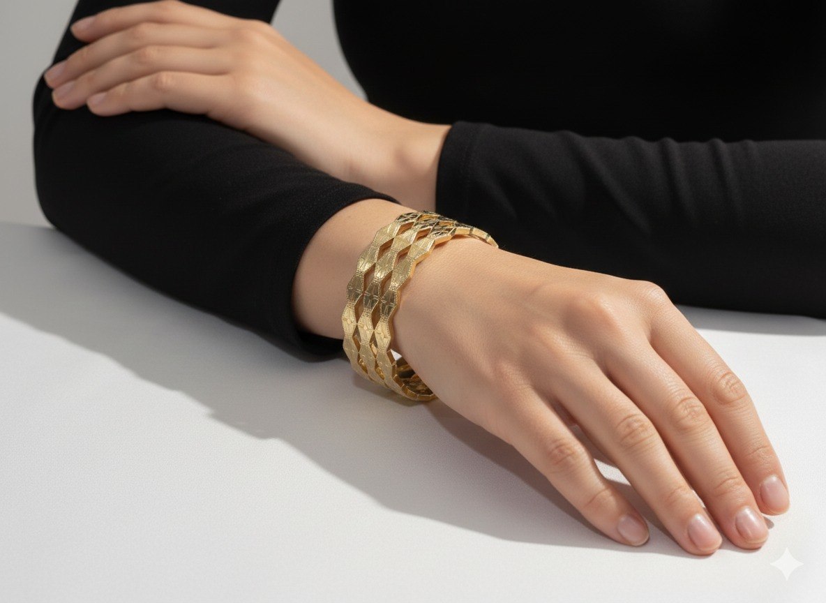 Royal Geometric Gold Kada Bracelet