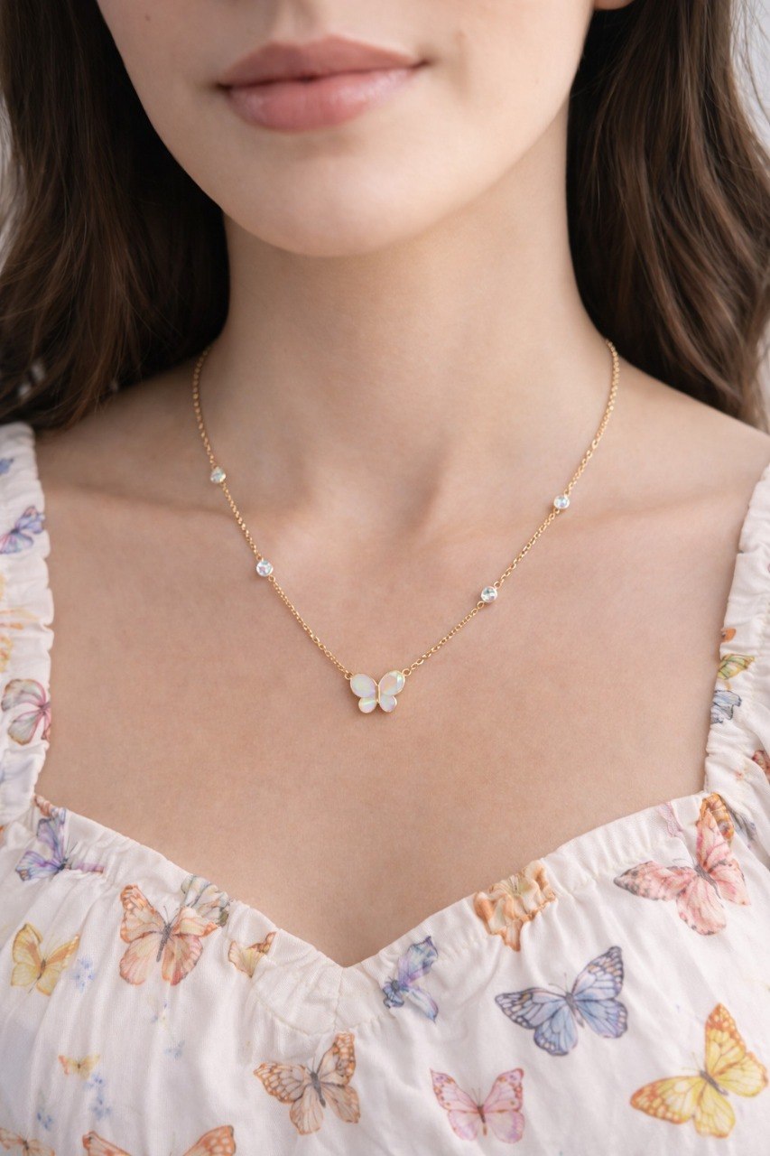 Delicate Butterfly Charm Necklace – Gold Finish