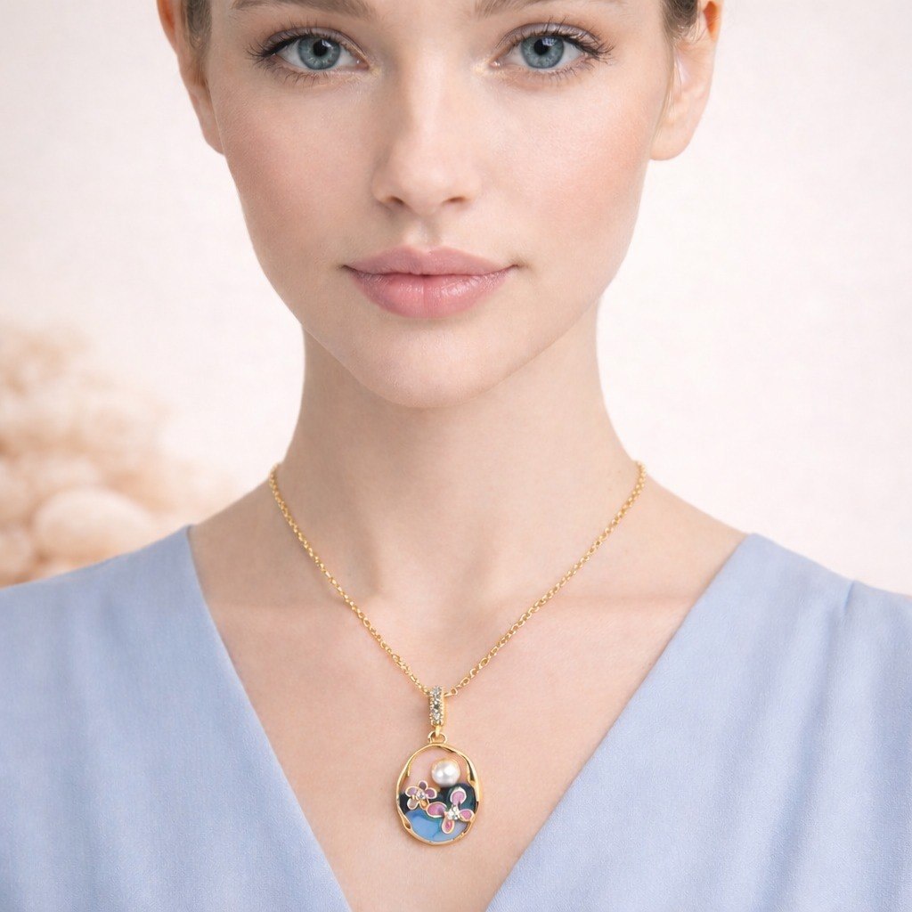 Oval Pearl Floral Pendant Necklace