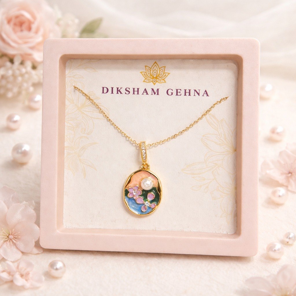 Oval Pearl Floral Pendant Necklace