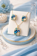 Ocean Glow Anti-Tarnish Pendant Set with Statement Earrings