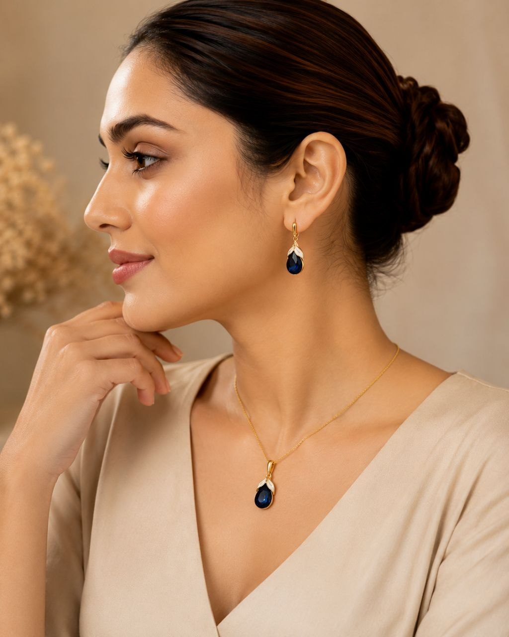 Midnight Bloom Anti-Tarnish Pendant Set with Earrings