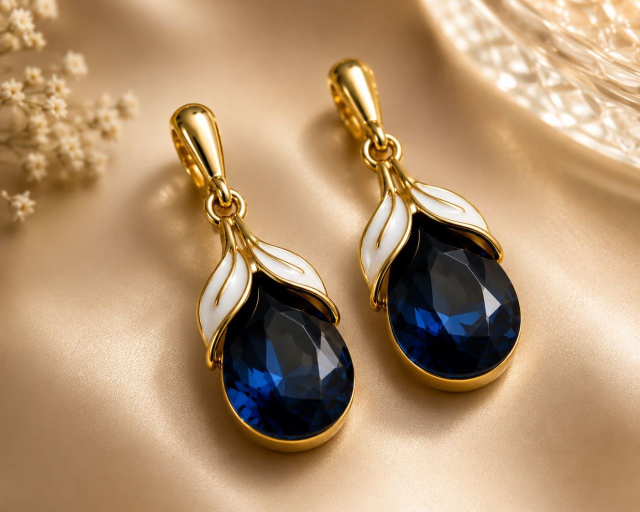 Midnight Bloom Anti-Tarnish Pendant Set with Earrings