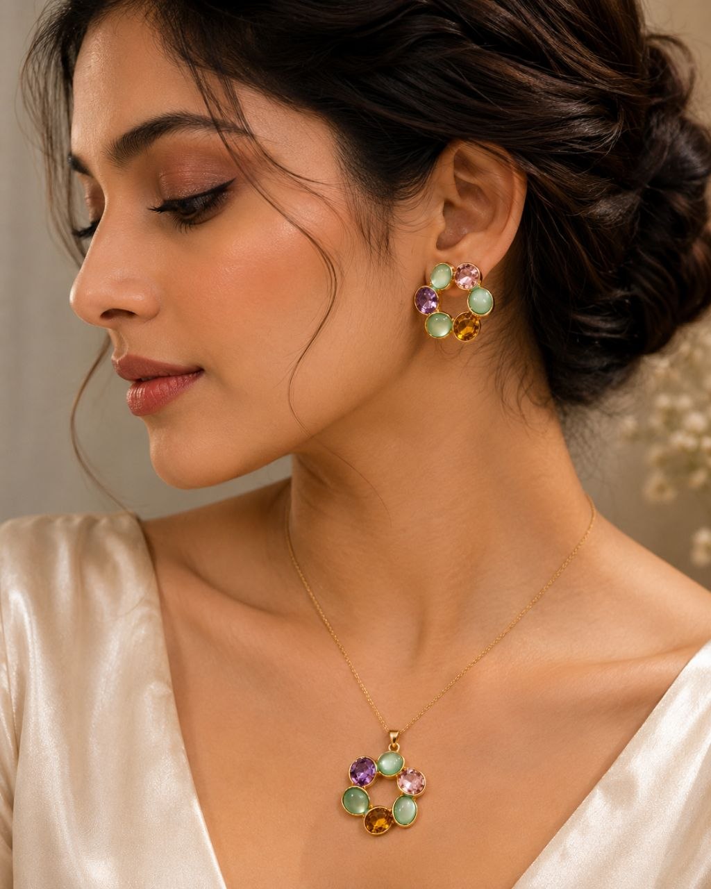 Mint Blossom Anti-Tarnish Pendant Set with Earrings
