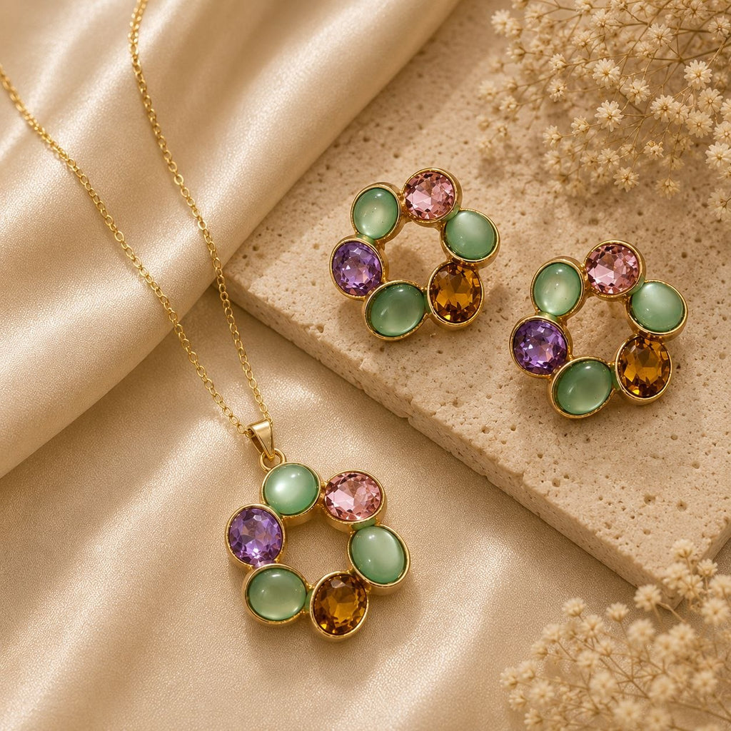 Mint Blossom Anti-Tarnish Pendant Set with Earrings
