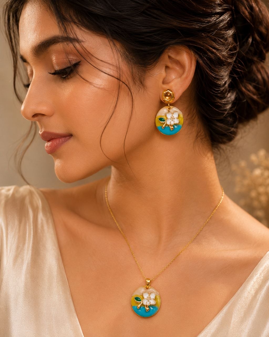 Sunny Blossom Anti-Tarnish Pendant Set with Earrings