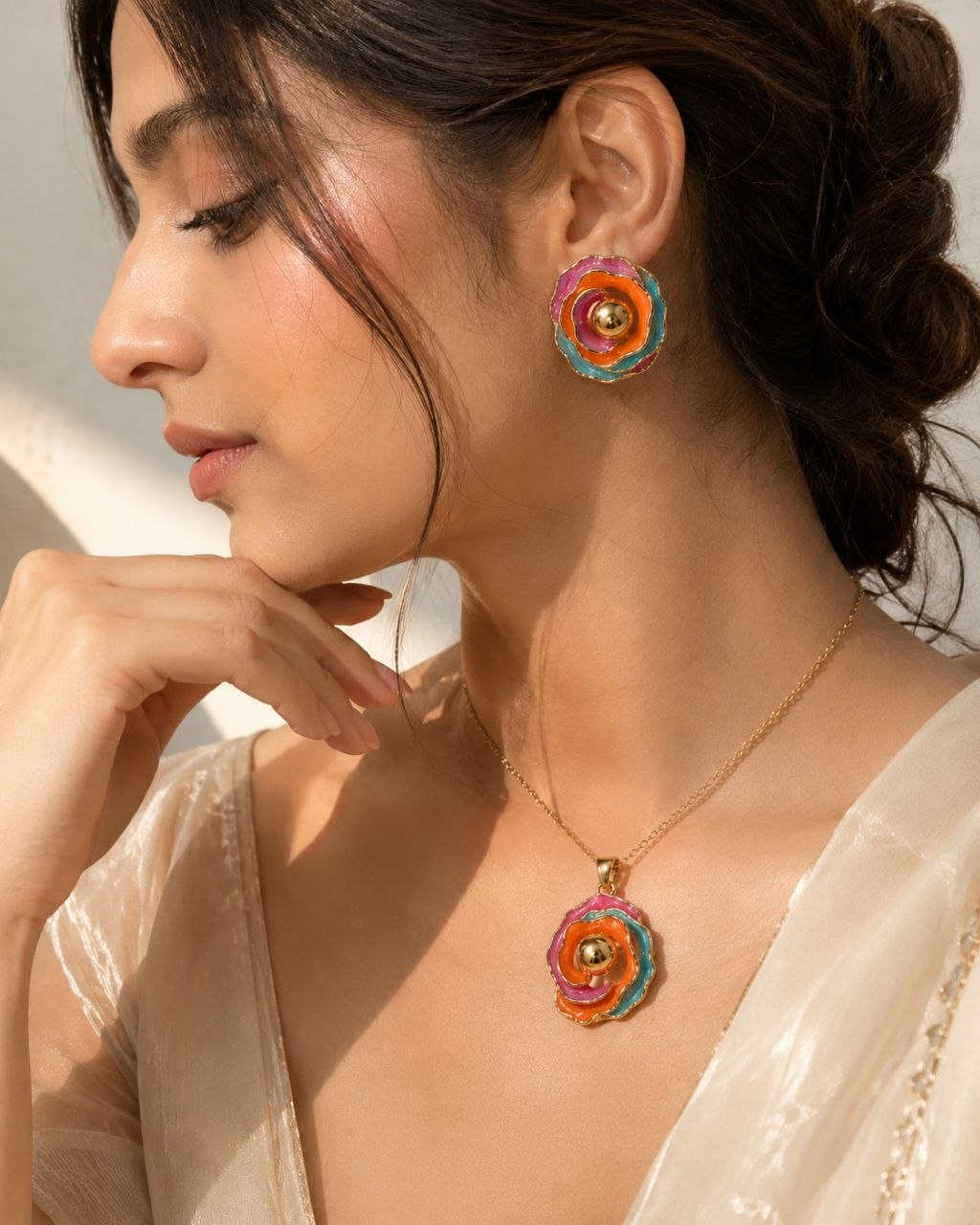 Candy Bloom Anti-Tarnish Pendant Set with Earrings