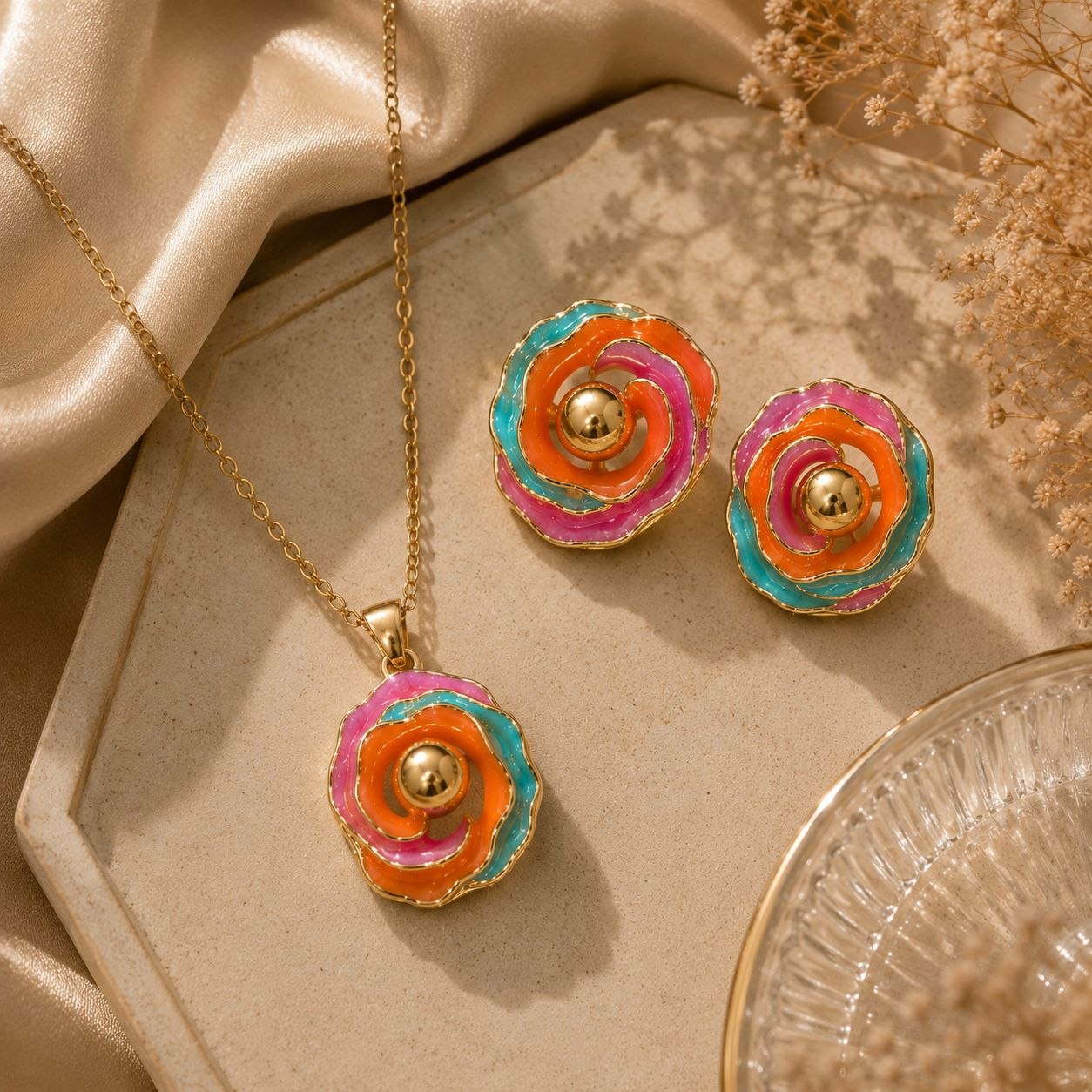 Candy Bloom Anti-Tarnish Pendant Set with Earrings