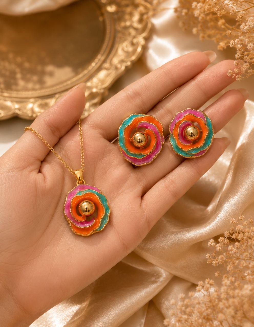 Candy Bloom Anti-Tarnish Pendant Set with Earrings