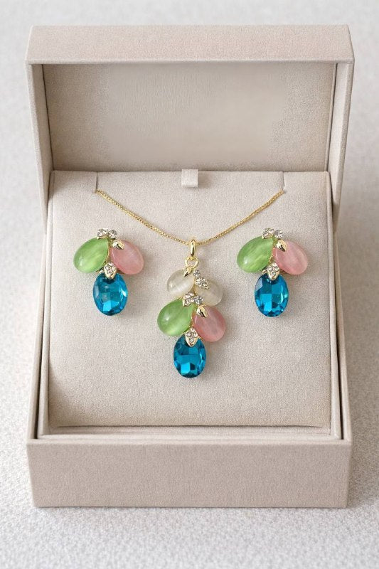 Ocean Glow Anti-Tarnish Pendant Set with Statement Earrings