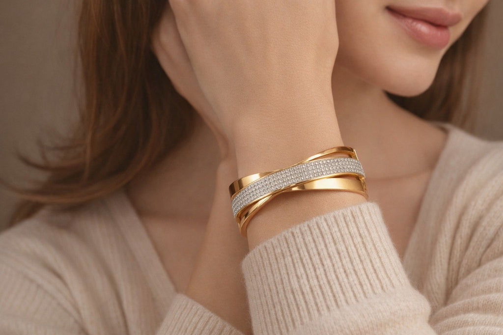 Radiant Criss-Cross Gold Cuff Bracelet