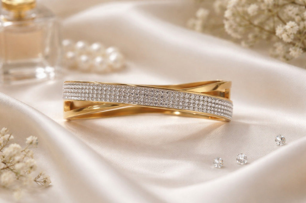 Radiant Criss-Cross Gold Cuff Bracelet