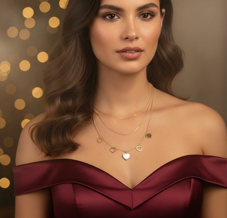 Elegant Layered Heart Charm Necklace