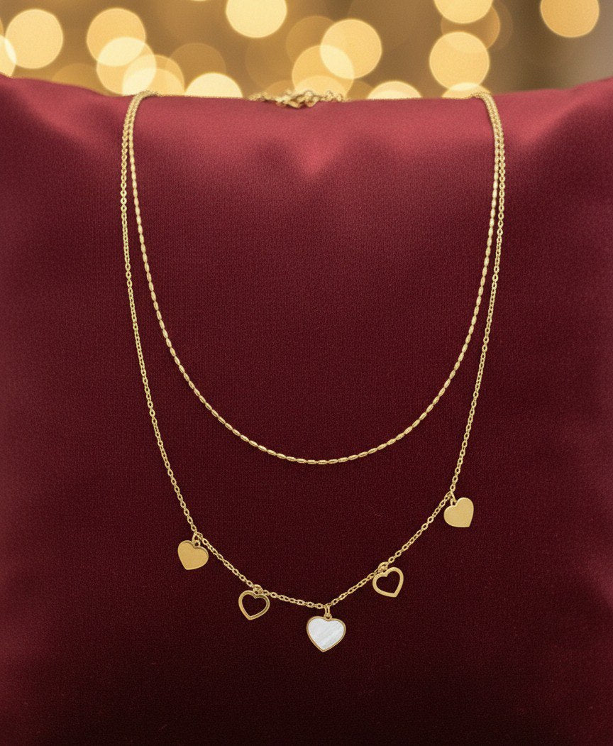 Elegant Layered Heart Charm Necklace