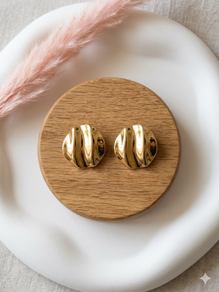 Golden Ripple Stud Earrings