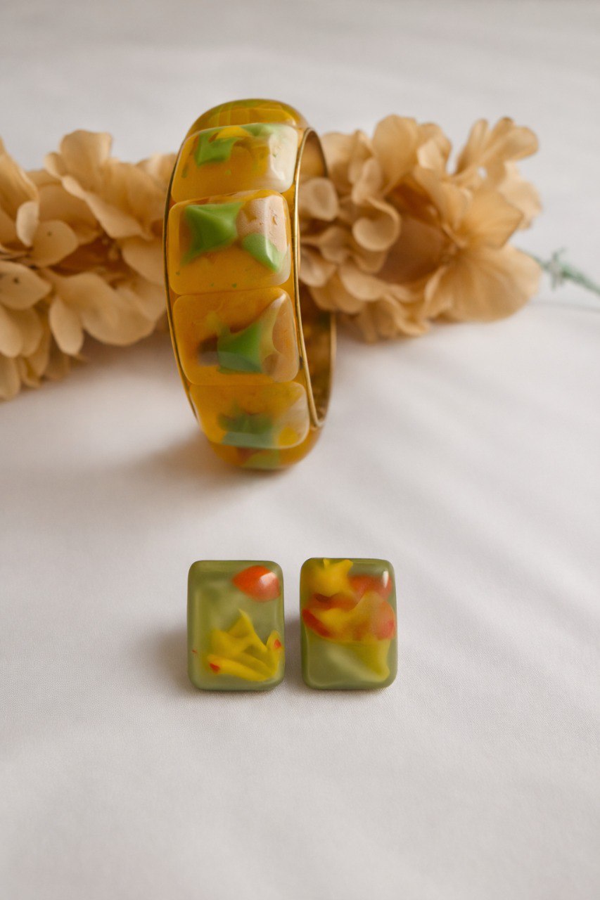 Autumn Marble Resin Bangle & Earring Set