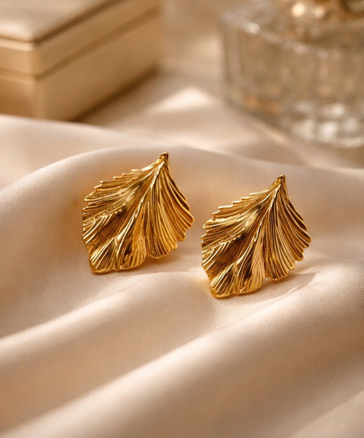 Golden Leaf Anti-Tarnish Stud Earrings