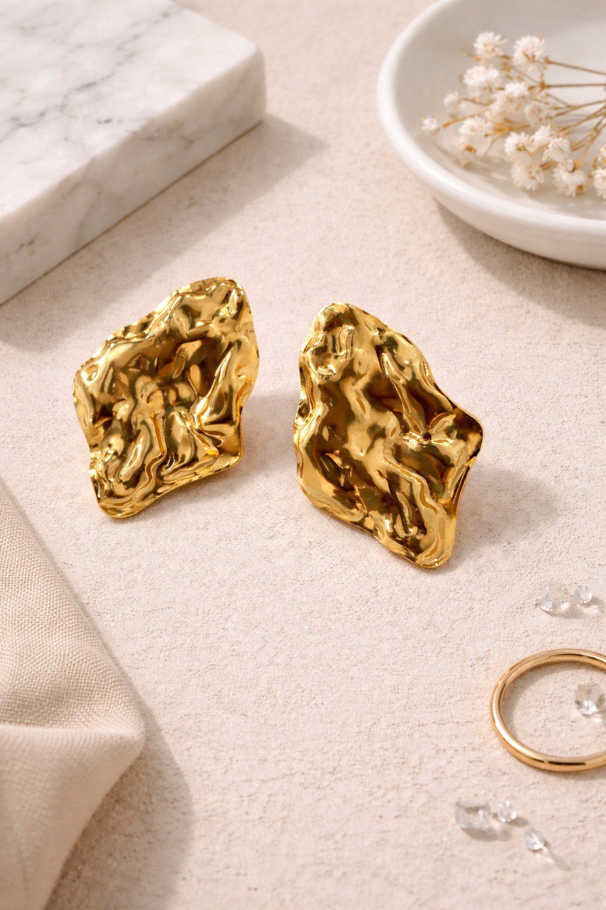 Molten Gold Statement Stud Earrings