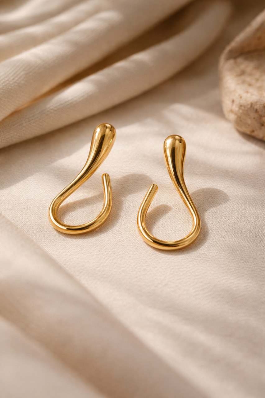 Liquid-Curve Gold Plated Drop Earrings
