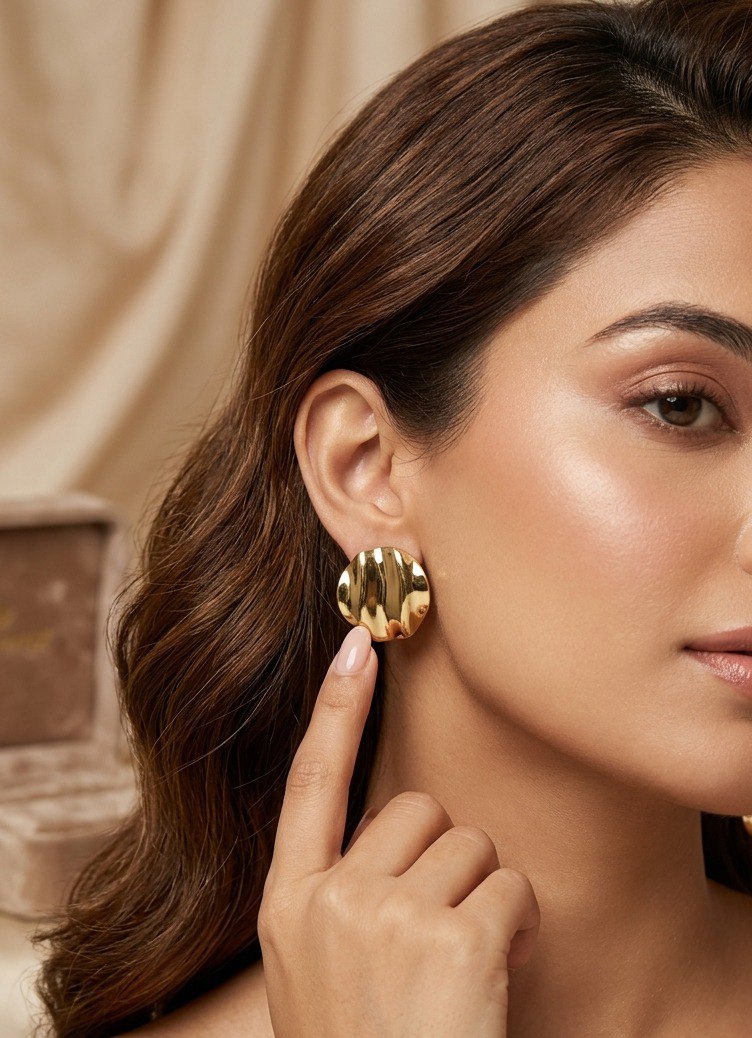 Golden Ripple Stud Earrings