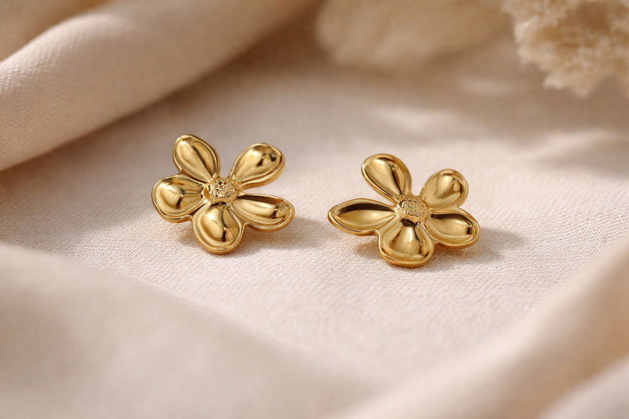 Golden-Blossom Stud Earrings