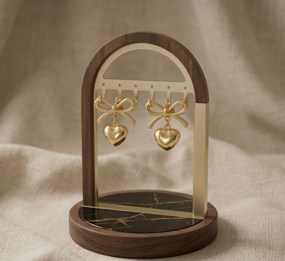 Golden Bow Heart Drop Earrings