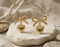 Golden Bow Heart Drop Earrings