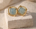 Aqua Stone Gold Frame Stud Earrings