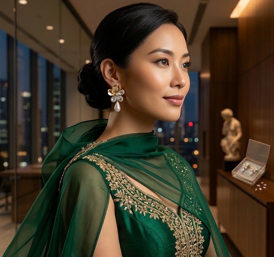 Floral Crystal Pearl Drop Earrings