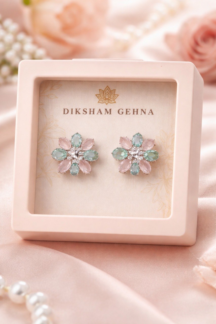Pastel Bloom American Diamond Stud Earrings