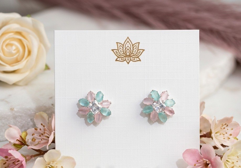 Pastel Bloom American Diamond Stud Earrings