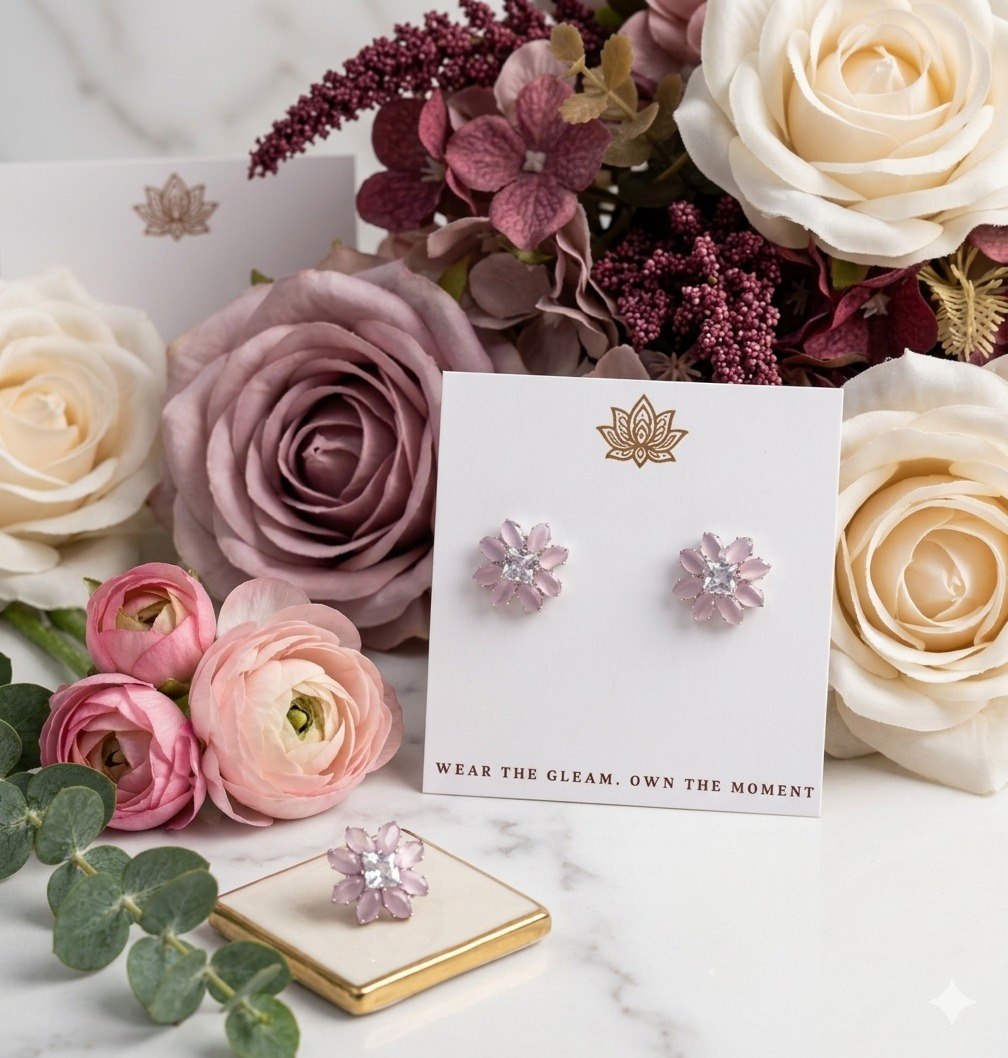 Blush Bloom American Diamond Stud Earrings