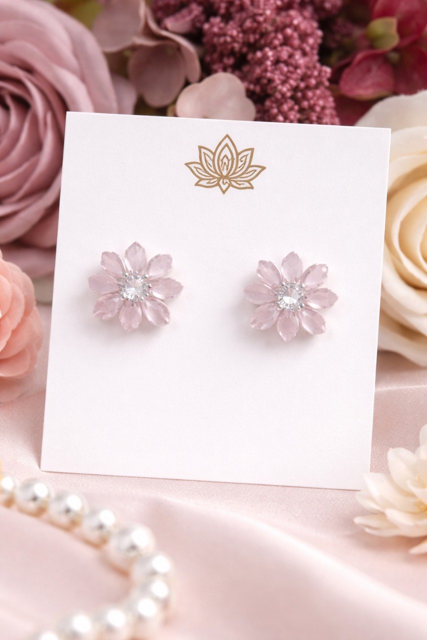 Blush Bloom American Diamond Stud Earrings