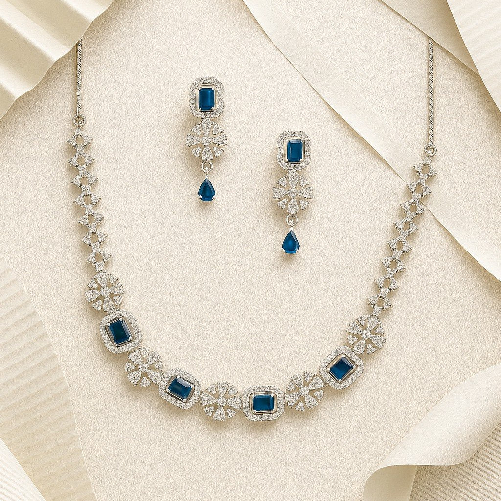 Blue Blossom – AD Necklace Set