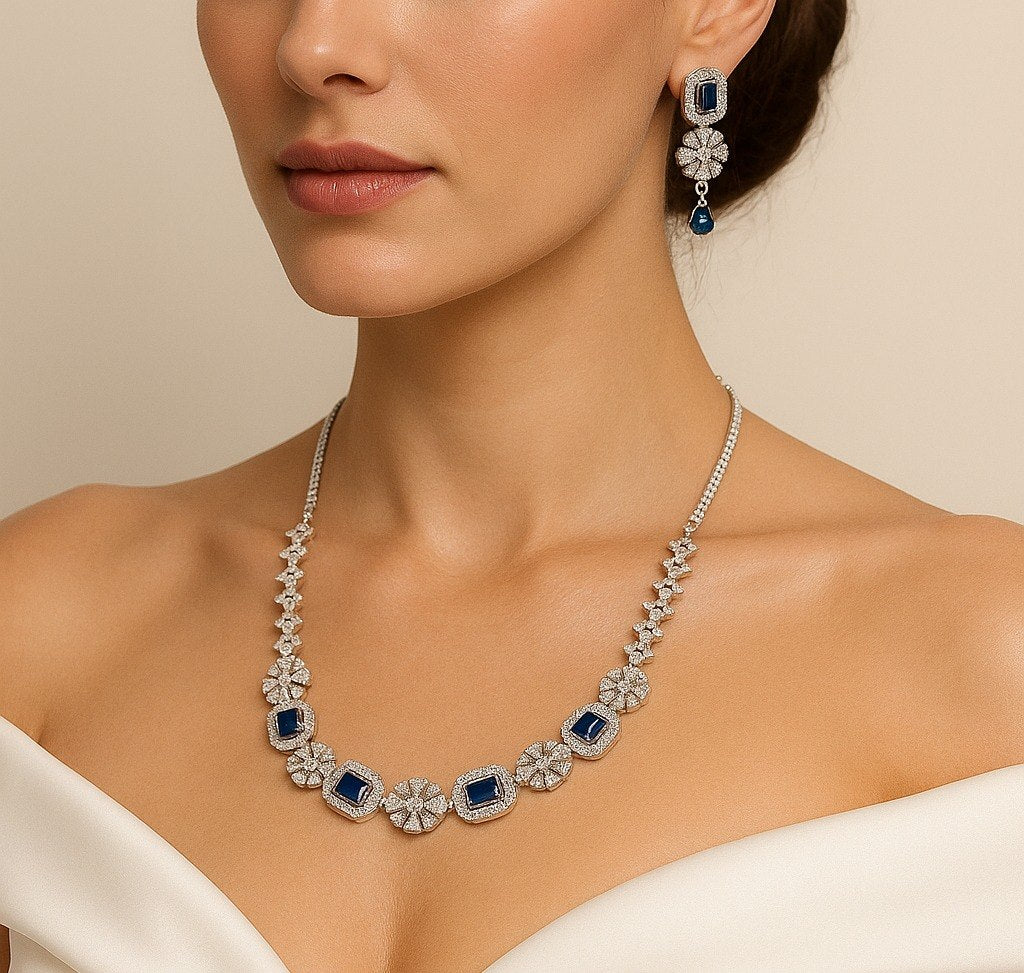 Blue Blossom – AD Necklace Set