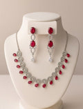 Crimson Elegance – American Diamond Necklace Set