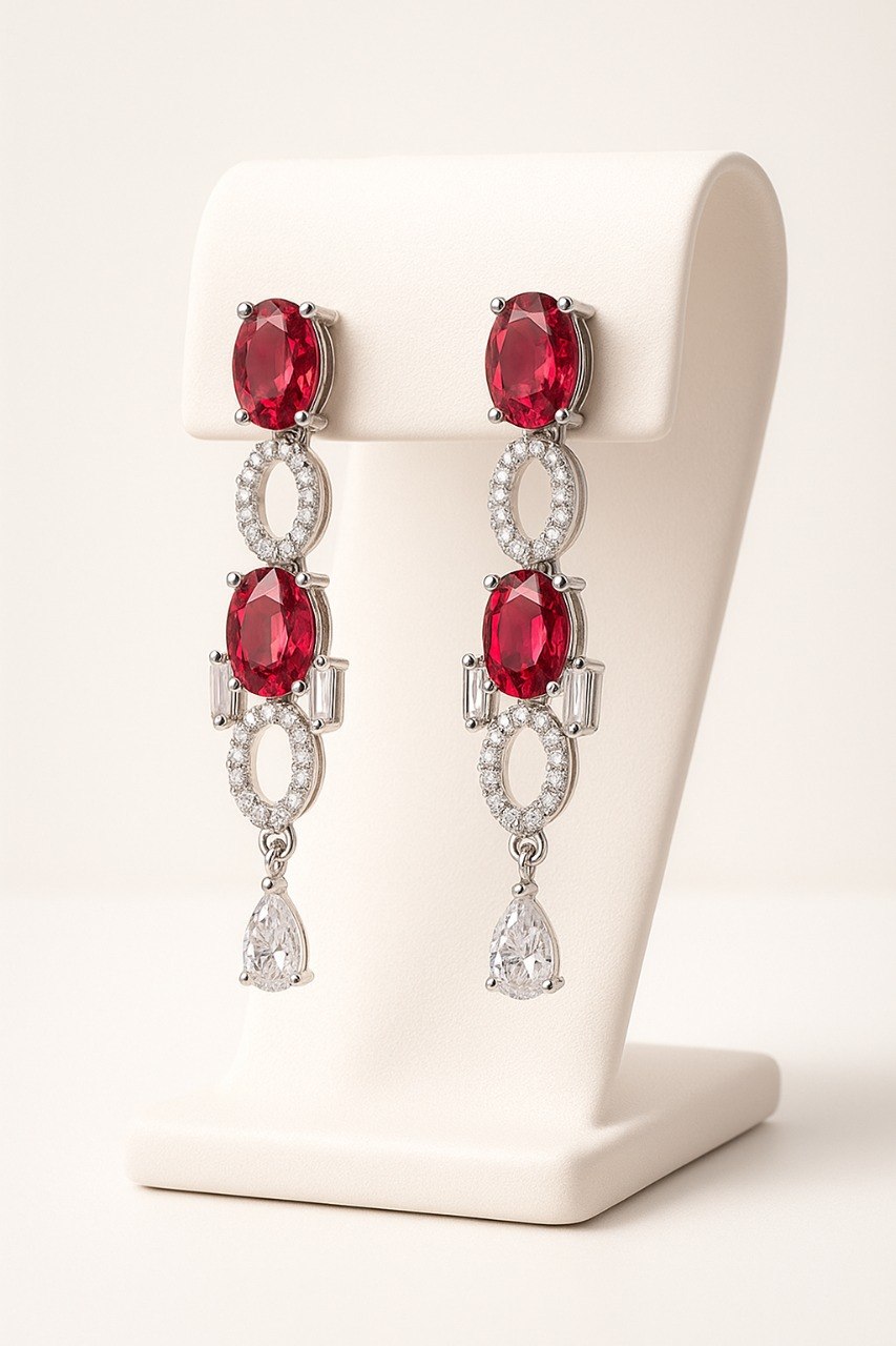 Crimson Elegance – American Diamond Necklace Set