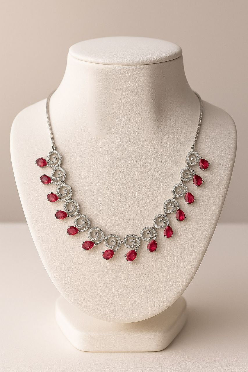 Crimson Elegance – American Diamond Necklace Set