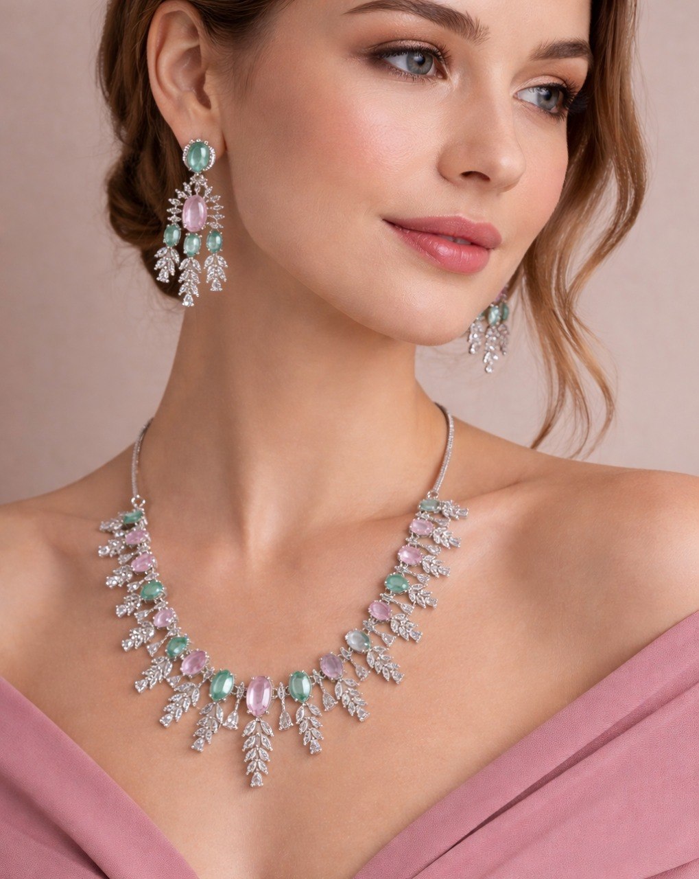 Pastel Grace – American Diamond Necklace Set