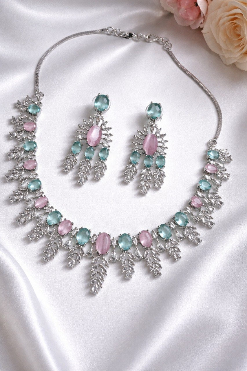 Pastel Grace – American Diamond Necklace Set
