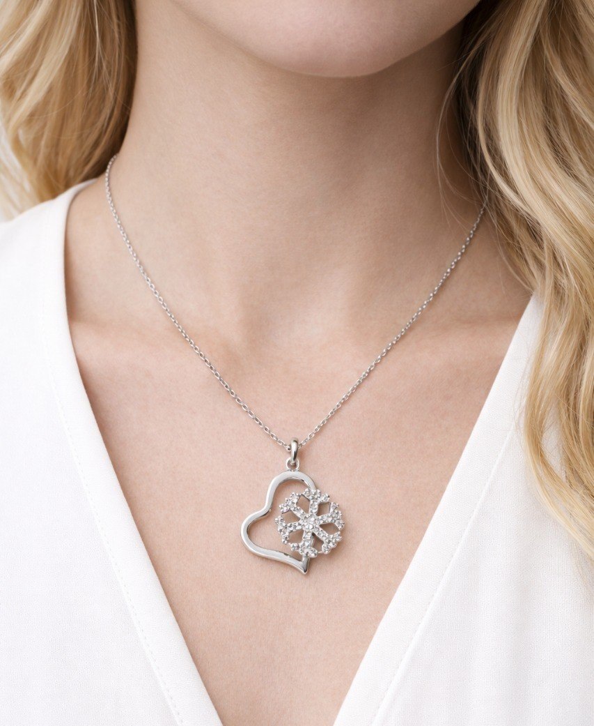 Sparkling Heart Bloom Pendant – 925 Sterling Silver Necklace