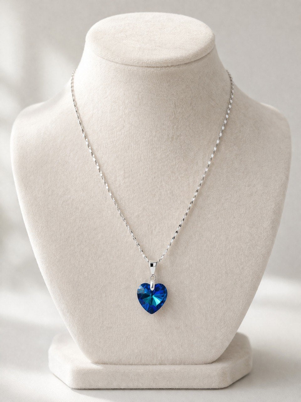 Ocean Heart Crystal Pendant – 925 Sterling Silver Necklace