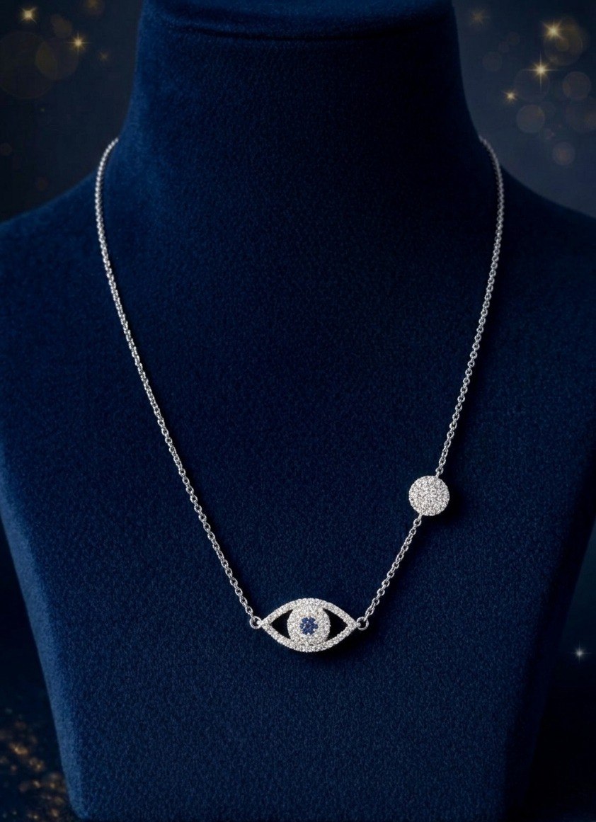 Evil Eye Sparkle Charm – 925 Sterling Silver Necklace
