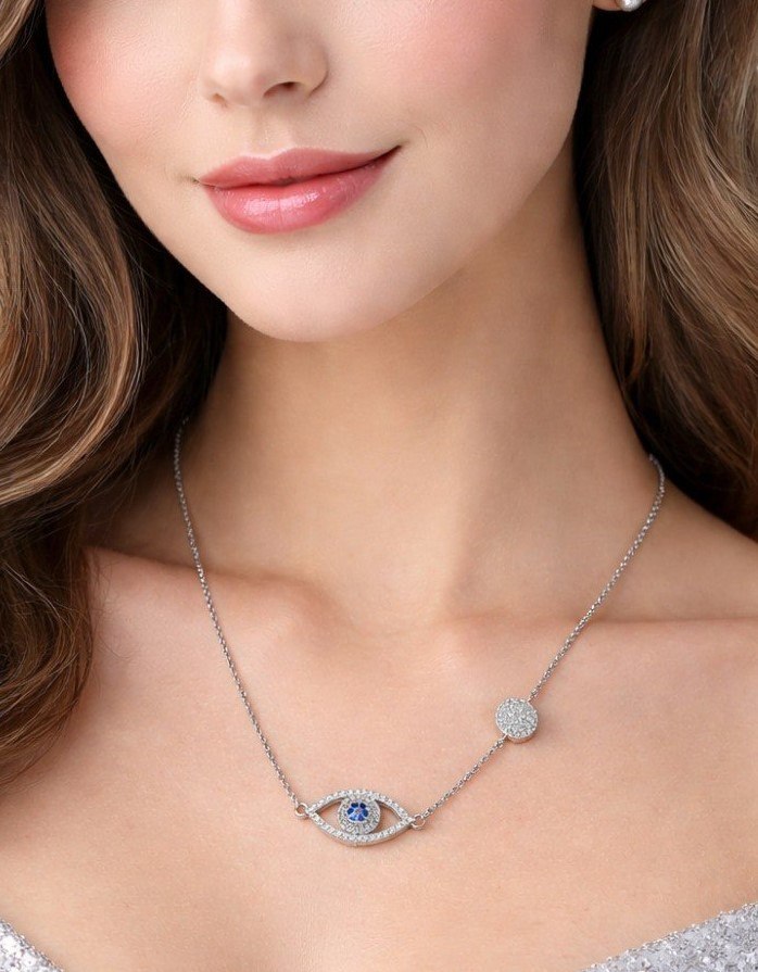 Evil Eye Sparkle Charm – 925 Sterling Silver Necklace