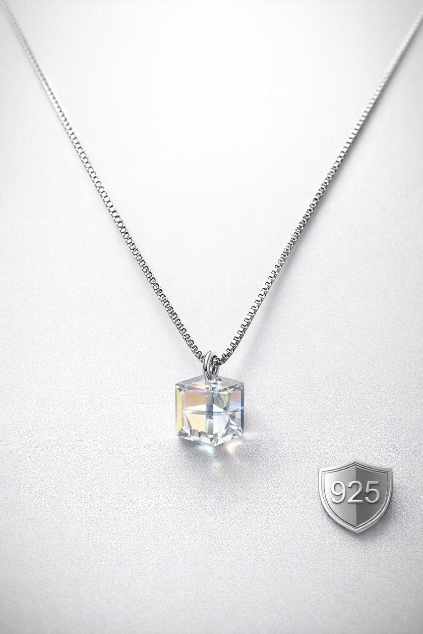 Crystal Cube Elegance Pendant – 925 Sterling Silver